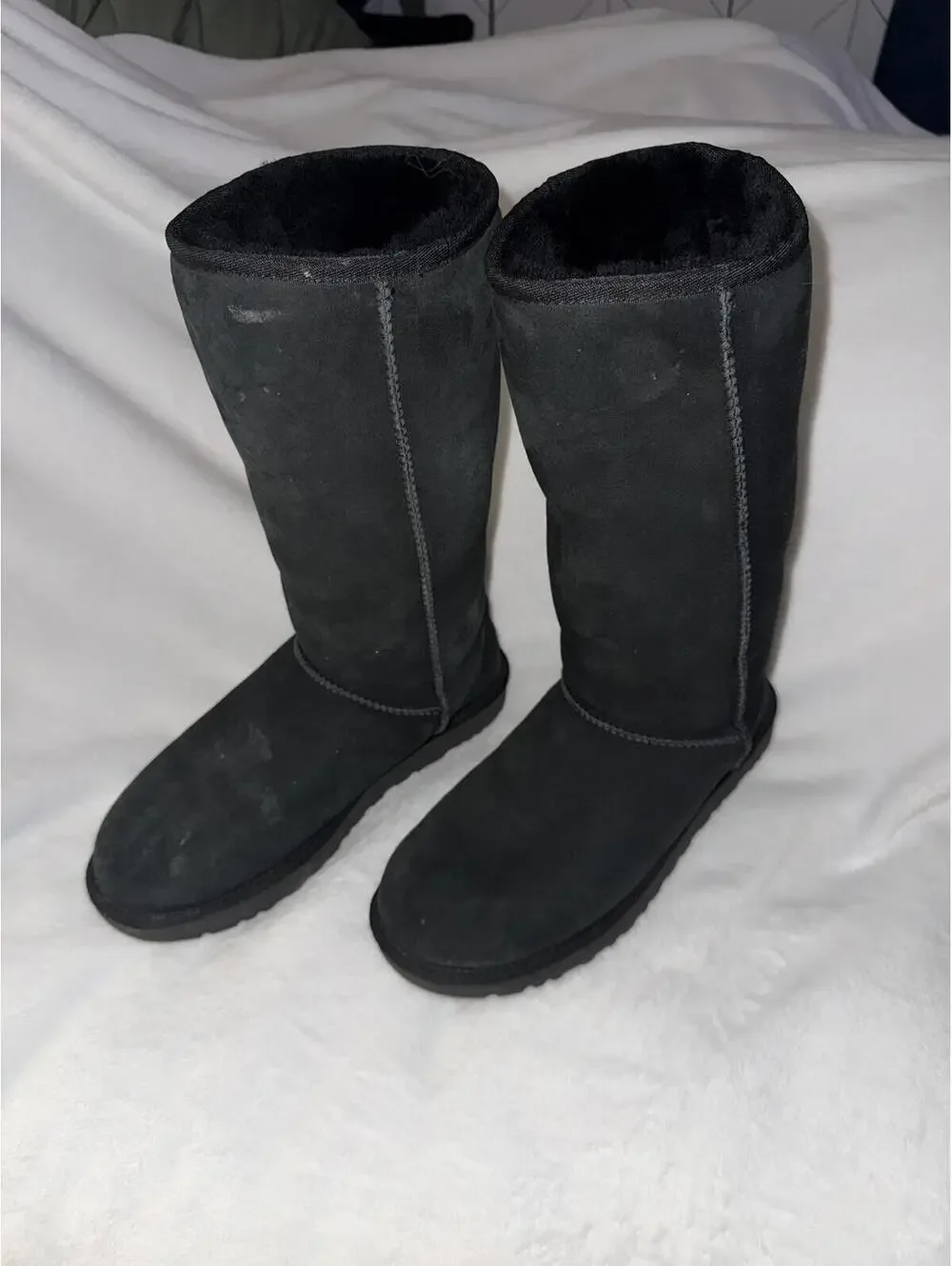 UGG Black Tall Suede Pull-On Winter Boots Sz 8 - Warm Cozy Gift Hygge